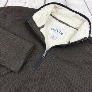 Orvis Men's Sherpa-Lined 1/4 Zip Pullover Heavy Fleece Sweatshirt Brown Size M